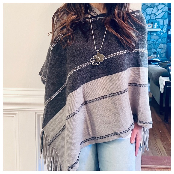 Boho Soft Knit Fringed Poncho - Picture 2 of 5